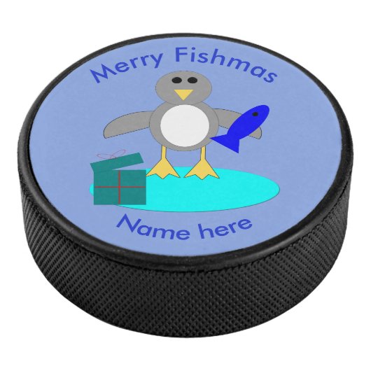 Merry Kerstmis Vissen Penguin Hockey Puck (3/4)