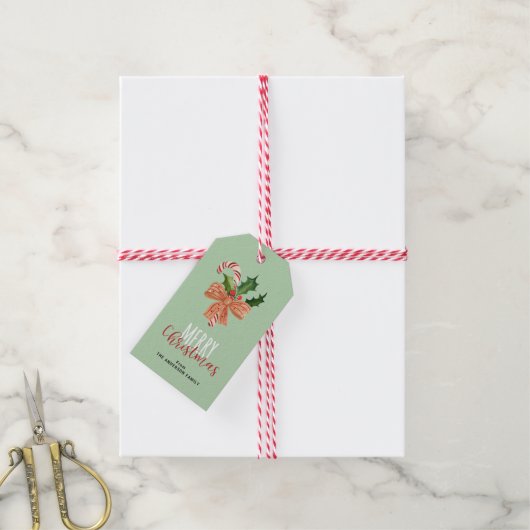 Merry Kerstmis Waterverf Candy Cane Personalized Cadeaulabel (Met Touw)