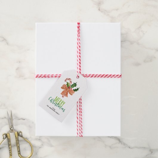 Merry Kerstmis Waterverf Candy Cane Personalized Cadeaulabel (Met Touw)