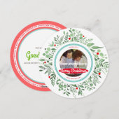 Merry Kerstmis Waterverf Foto Wreath Feestdagenkaart (Voorkant / Achterkant)