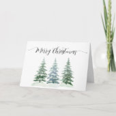 Merry Kerstmis Waterverf Pine Trees Foto Inside Feestdagen Kaart (Voorkant)