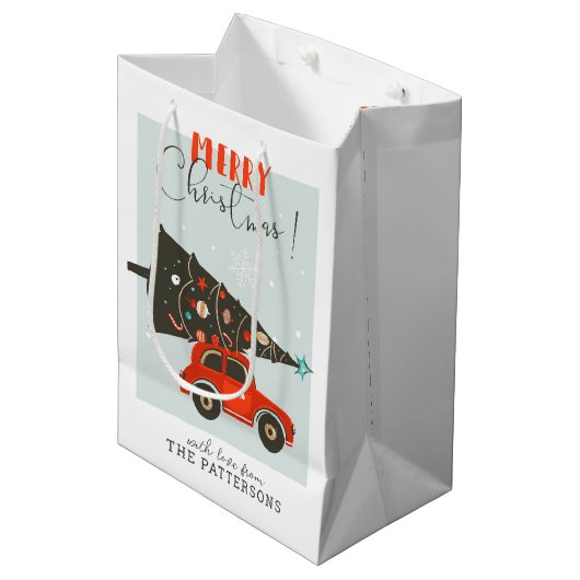 Merry Kerstmis Whimsical Car Tree (aangepast) Medium Cadeauzakje (Voorkant Gekanteld)