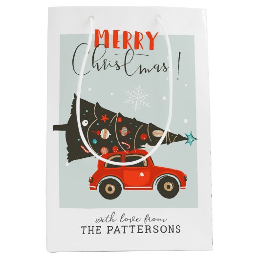Merry Kerstmis Whimsical Car Tree (aangepast) Medium Cadeauzakje (Voorkant)
