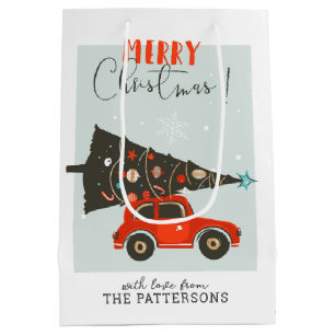 Merry Kerstmis Whimsical Car Tree (aangepast) Medium Cadeauzakje