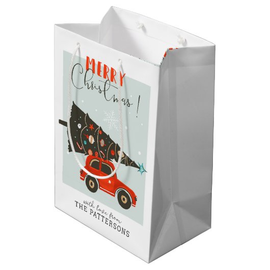 Merry Kerstmis Whimsical Car Tree (aangepast) Medium Cadeauzakje (Achterkant Gekanteld)