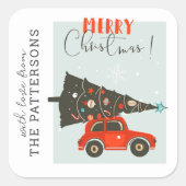 Merry Kerstmis Whimsical Car Tree (aangepast) Vierkante Sticker (Voorkant)
