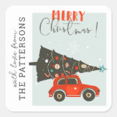 Merry Kerstmis Whimsical Car Tree (aangepast) Vierkante Sticker (Voorkant)