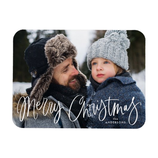 Merry Kerstmis Whimsical Script Holiday Foto Magneet (Horizontaal)