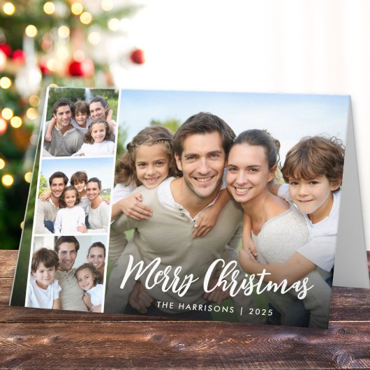 Merry Kerstmis White Script Photo Overlay Feestdagen Kaart