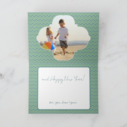 Merry Kerstmis Zig Zag Pattern Your Photo Feestdagen Kaart (Binnen)