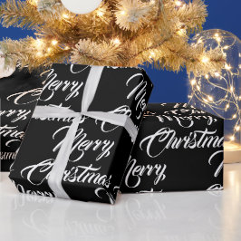 Merry Kerstmis, zwart aangepast script elegant Cadeaupapier