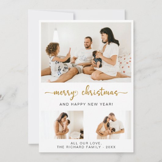 Merry Kerstmis Zwart Manuscript 3 Collage Multifot Feestdagenkaart (Voorkant)