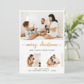 Merry Kerstmis Zwart Manuscript 3 Collage Multifot Feestdagenkaart (Staand voorkant)