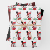 Merry Kerstmis zwarte Afrikaanse Amerikaanse vrouw Inpakpapier Vel (In situ)