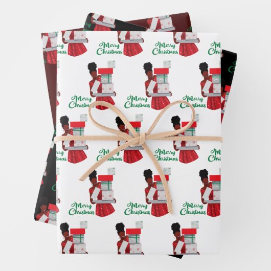 Merry Kerstmis zwarte Afrikaanse Amerikaanse vrouw Inpakpapier Vel (In situ)