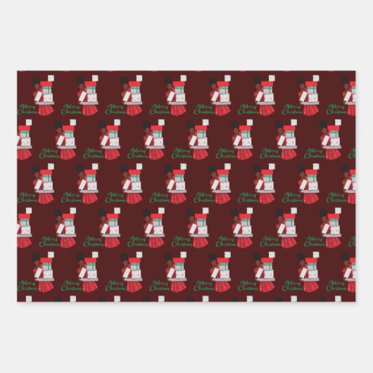 Merry Kerstmis zwarte Afrikaanse Amerikaanse vrouw Inpakpapier Vel (Voorkant 3)