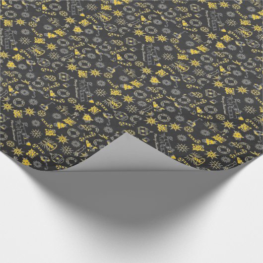 Merry Kerstmis Zwarte Gele Santa Wreatle Kandle Cadeaupapier (Hoek)