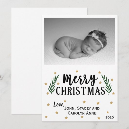 Merry KerstModern | Gold Stars-fotokaart (Voorkant / Achterkant)