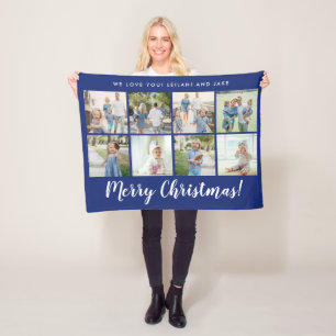 Merry Kerstmonogram Foto Collage marine Fleece Deken