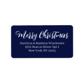 Merry Kerstnavy blauw script Return Address Etiket (Voorkant)