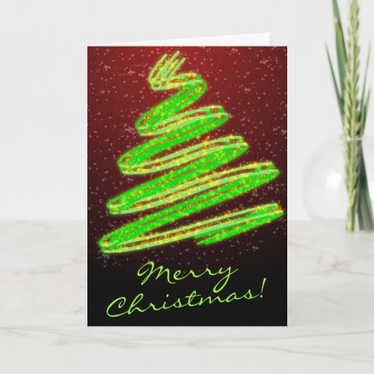 Merry Kerstneon Green Tree met sneeuw Feestdagen Kaart (Voorkant)