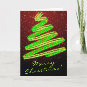 Merry Kerstneon Green Tree met sneeuw Feestdagen Kaart