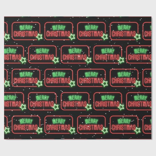 Merry Kerstneon Sign Snowflakes Cadeaupapier (Vlak)