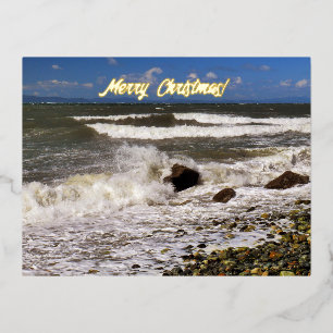 Merry KerstOcean Waves Beach Foto Folie Feestdagen Briefkaart