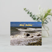 Merry KerstOcean Waves Beach Foto Folie Feestdagen Briefkaart (Staand Voorkant)