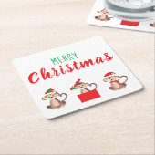 Merry KerstOerwoud Monkey Santa Elf Pet Kartonnen Onderzetters (Schuin)