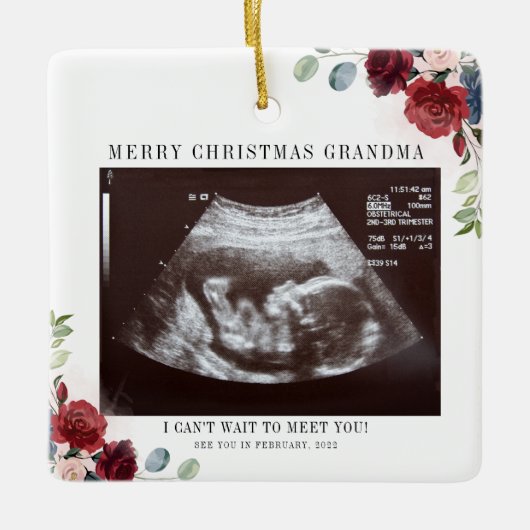 Merry Kerstoma Floral Ultrasound Foto Keramisch Ornament (Voorkant)