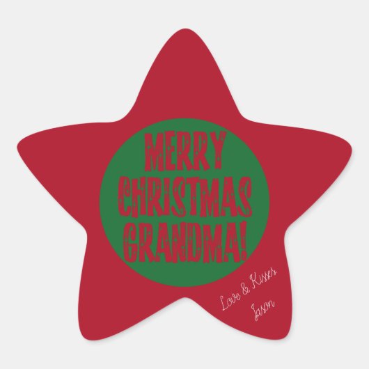 Merry Kerstoma Red Green Stars Typografie Ster Sticker (Voorkant)