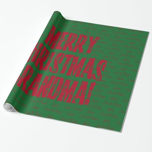 Merry Kerstoma Red Stars Typografie Green Cadeaupapier (Uitgerold)