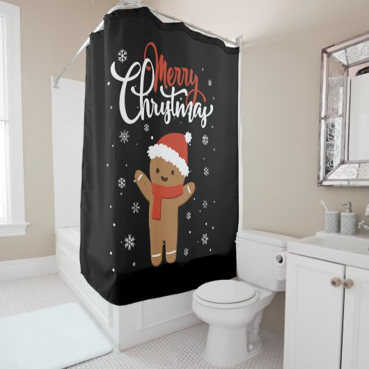 Merry kerstontbijkerbrood | kerstkoekje douchegordijn (In situ)