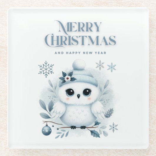 Merry Kerstoowl Glazen Onderzetter (Voorkant)