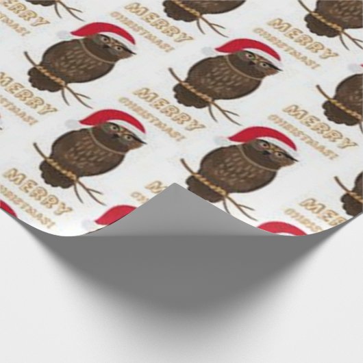 Merry Kerstoowl Pattern Cadeaupapier (Hoek)
