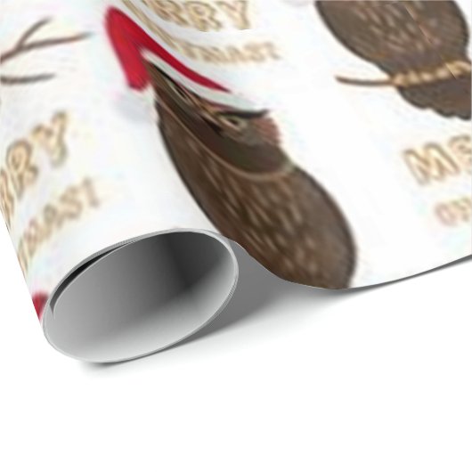 Merry Kerstoowl Pattern Cadeaupapier (Rol Hoek)