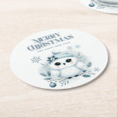 Merry Kerstoowl Ronde Kartonnen Onderzetter (Gebogen)