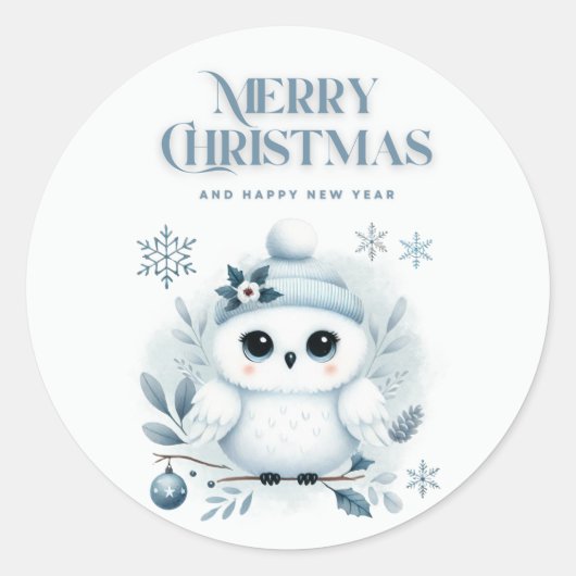 Merry Kerstoowl Ronde Sticker (Voorkant)