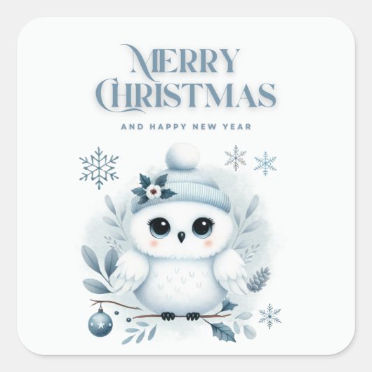 Merry Kerstoowl Vierkante Sticker (Voorkant)