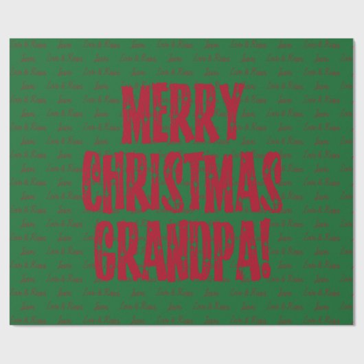 Merry Kerstoppa Red Stars Typografie Green Cadeaupapier (Vlak)
