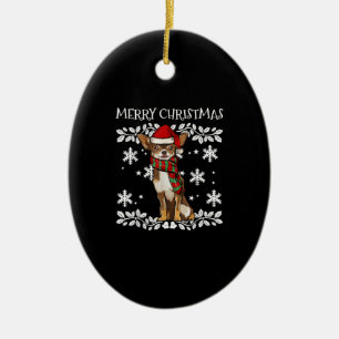 Merry Kerstornament Brown Chihuahua Xmas Keramisch Ornament