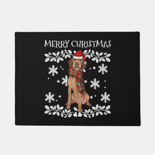 Merry Kerstornament Wirehaire Vizsla Xmas Deurmat (Voorkant)