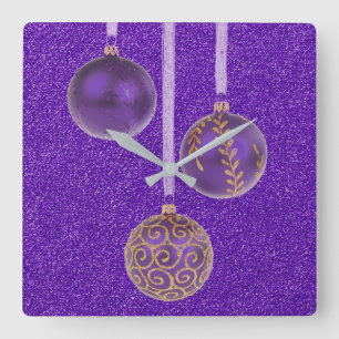 Merry KerstPaars Glitter Baubles Elegant Vierkante Klok