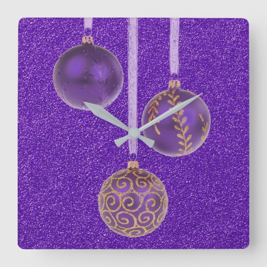 Merry KerstPaars Glitter Baubles Elegant Vierkante Klok (Voorkant)