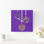 Merry KerstPaars Glitter Baubles Elegant Vierkante Klok (Huis)