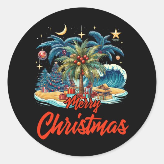 Merry Kerstpalm Tree Hawaii Tropisch Ronde Sticker (Voorkant)