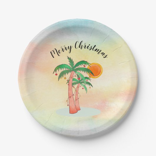 Merry Kerstpalm Trees Papieren Bordje (Voorkant)