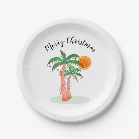 Merry kerstpalm Trees Sun Papieren Bordje (Voorkant)