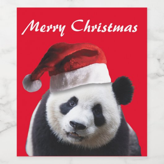 Merry Kerstpanda Wijn Etiket (Enkel label)